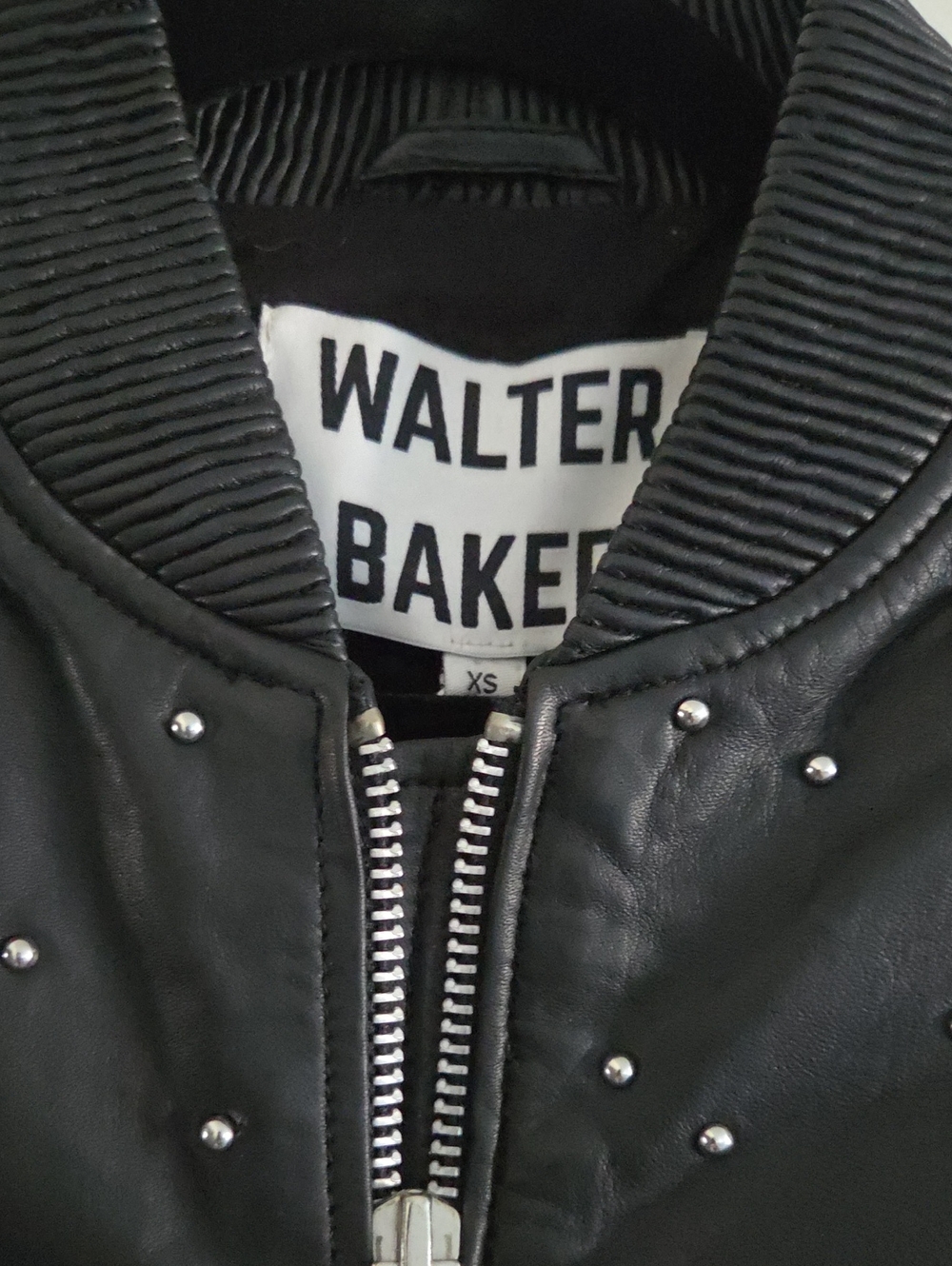 Walter Baker Zena Black Leather Studded Bomber Jacket Silver Extra Small NWT - Picture 14 of 17